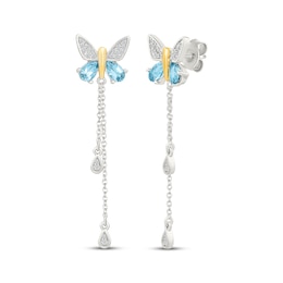 Blue Topaz & White Lab-Created Sapphire Butterfly Drop Earrings Sterling Silver & 10K Yellow Gold