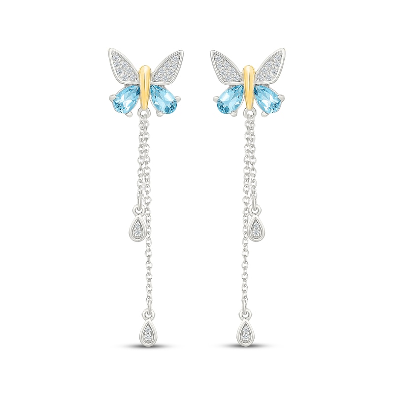 Main Image 2 of Blue Topaz & White Lab-Created Sapphire Butterfly Drop Earrings Sterling Silver & 10K Yellow Gold