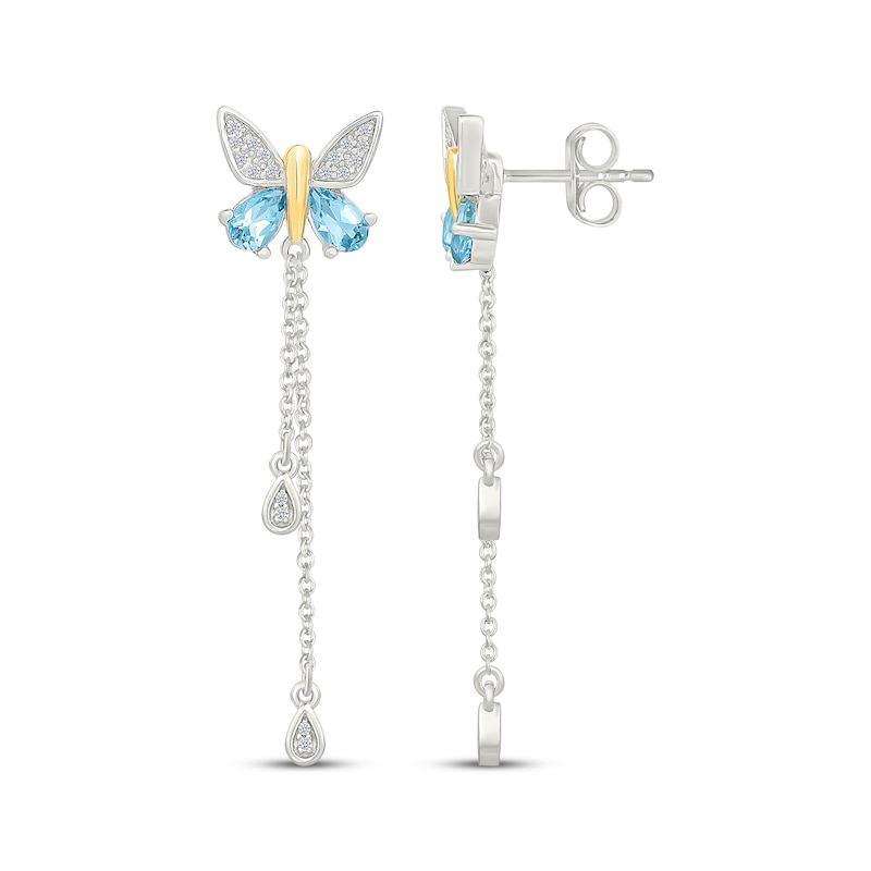 Main Image 3 of Blue Topaz & White Lab-Created Sapphire Butterfly Drop Earrings Sterling Silver & 10K Yellow Gold