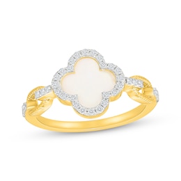 STUDIO BY KAY Mother-of-Pearl & White Lab-Created Sapphire Clover Ring 24K Yellow Gold Vermeil Sterling Silver