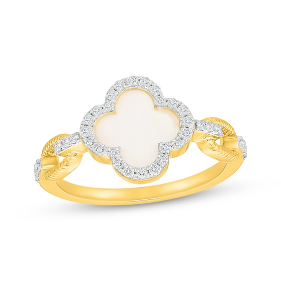 STUDIO BY KAY Mother-of-Pearl & White Lab-Created Sapphire Clover Ring 24K Yellow Gold Vermeil Sterling Silver