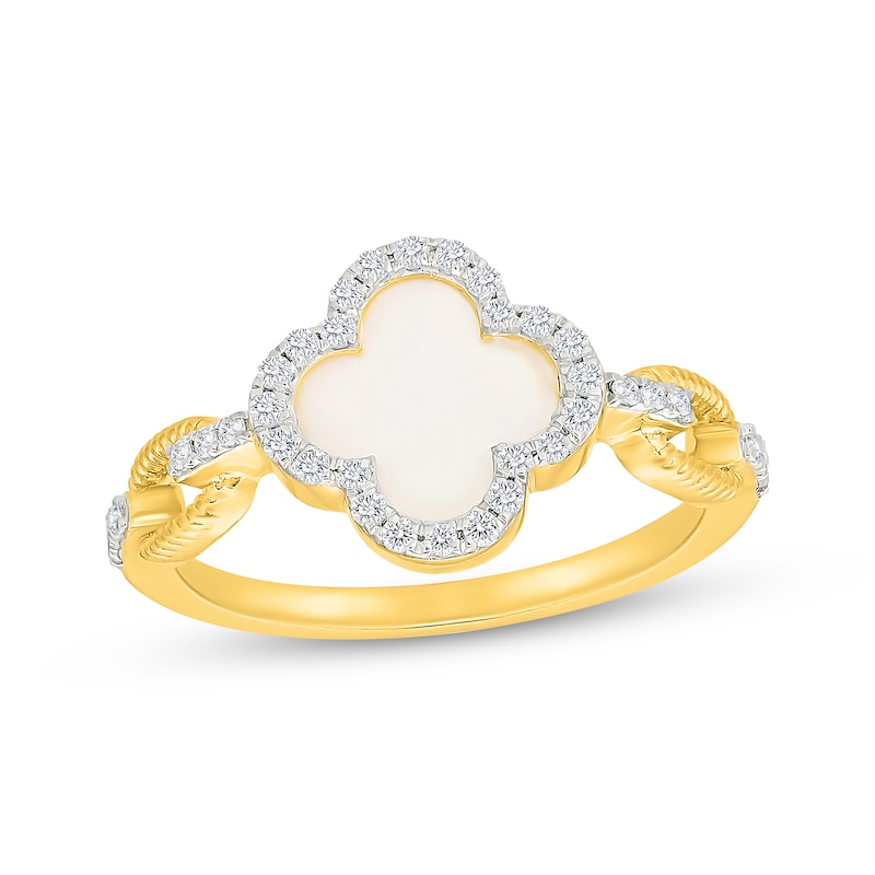 Main Image 1 of STUDIO BY KAY Mother-of-Pearl & White Lab-Created Sapphire Clover Ring 24K Yellow Gold Vermeil Sterling Silver