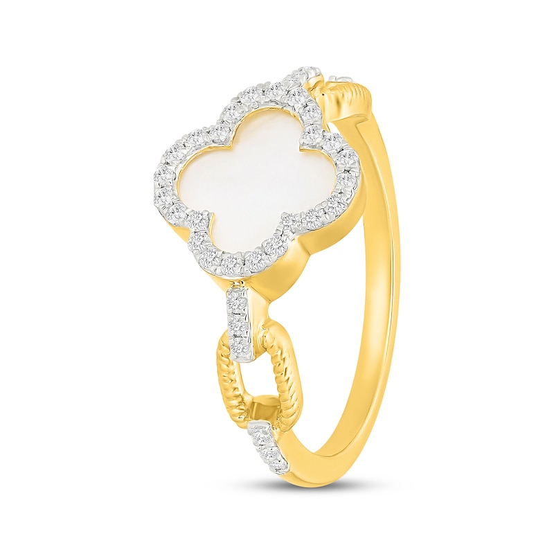 Main Image 2 of STUDIO BY KAY Mother-of-Pearl & White Lab-Created Sapphire Clover Ring 24K Yellow Gold Vermeil Sterling Silver