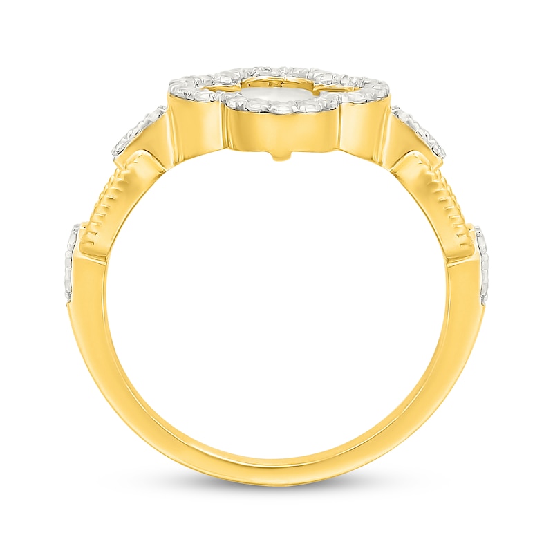 Main Image 3 of STUDIO BY KAY Mother-of-Pearl & White Lab-Created Sapphire Clover Ring 24K Yellow Gold Vermeil Sterling Silver