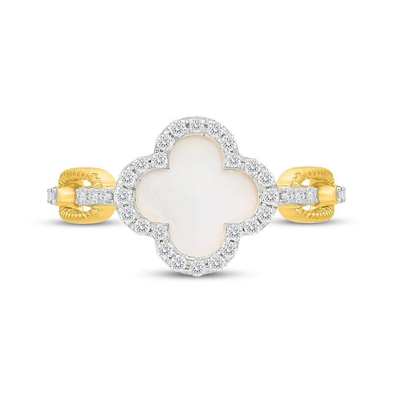 Main Image 4 of STUDIO BY KAY Mother-of-Pearl & White Lab-Created Sapphire Clover Ring 24K Yellow Gold Vermeil Sterling Silver