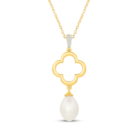 STUDIO BY KAY Mother-of-Pearl, White Lab-Created Sapphire & Cultured Pearl Necklace 24K Yellow Gold Vermeil Sterling Silver 18"