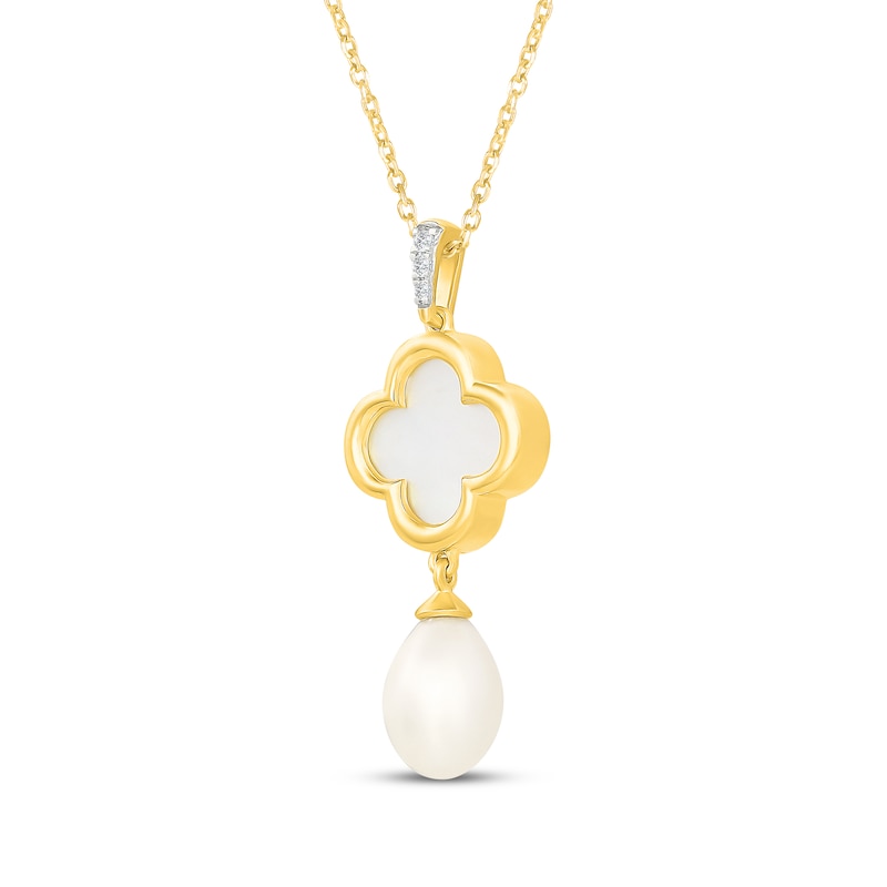 Main Image 2 of STUDIO BY KAY Mother-of-Pearl, White Lab-Created Sapphire & Cultured Pearl Necklace 24K Yellow Gold Vermeil Sterling Silver 18"