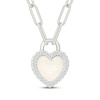 Thumbnail Image 1 of Mother-of-Pearl & White Lab-Created Sapphire Heart Lock Paperclip Chain Necklace Sterling Silver 18"