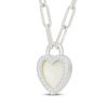 Thumbnail Image 2 of Mother-of-Pearl & White Lab-Created Sapphire Heart Lock Paperclip Chain Necklace Sterling Silver 18"