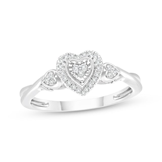 KAY Lab-Grown Diamond Multi-Stone Heart-Shaped Halo Promise Ring 1/10 ct tw Sterling Silver