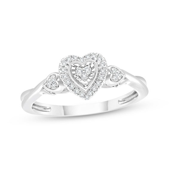 KAY Lab-Grown Diamond Multi-Stone Heart-Shaped Halo Promise Ring 1/10 ct tw Sterling Silver