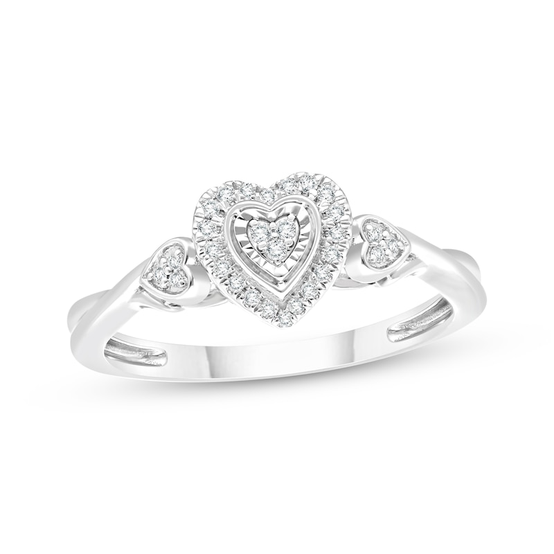 Main Image 1 of KAY Lab-Grown Diamond Multi-Stone Heart-Shaped Halo Promise Ring 1/10 ct tw Sterling Silver