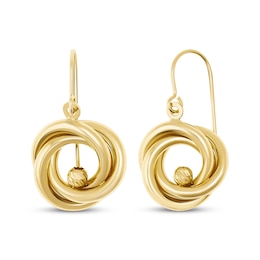 Love Knot Bead Drop Earrings 10K Yellow Gold