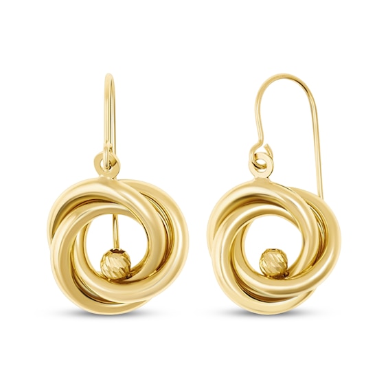 Love Knot Bead Drop Earrings 10K Yellow Gold