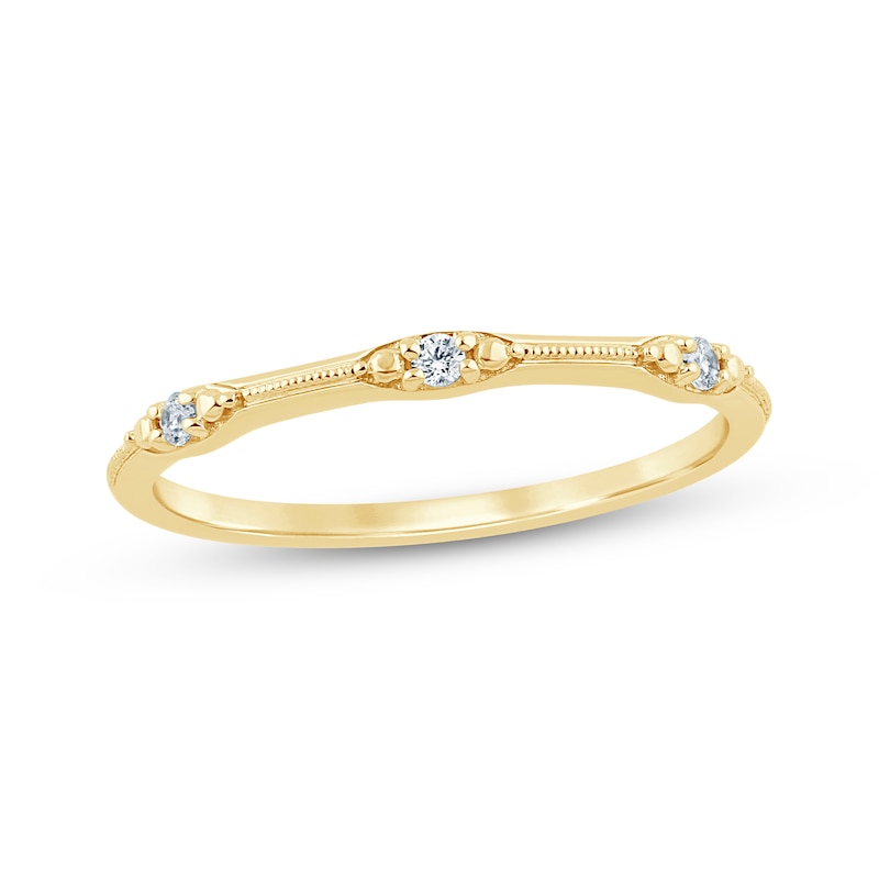 Main Image 1 of Now + Forever Diamond Three-Stone Milgrain Stackable Anniversary Ring 1/20 ct tw 14K Yellow Gold