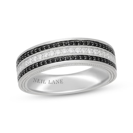 Neil Lane Men's Black & White Diamond Three-Row Wedding Band 1/2 ct tw 14K White Gold