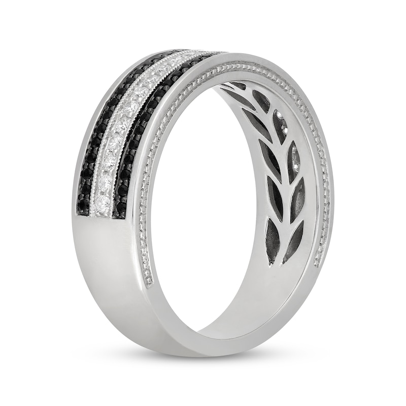Main Image 2 of Neil Lane Men's Black & White Diamond Three-Row Wedding Band 1/2 ct tw 14K White Gold