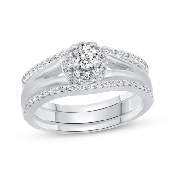 Round-Cut Diamond Halo Engagement Ring 1/2 ct tw 10K White Gold