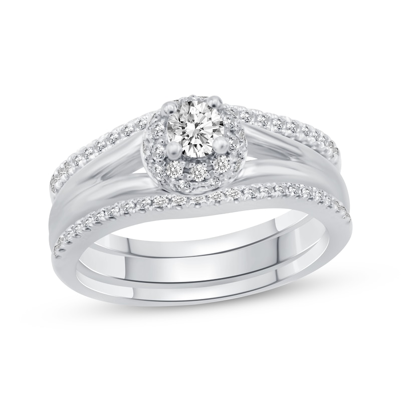 Main Image 1 of Round-Cut Diamond Halo Engagement Ring 1/2 ct tw 10K White Gold