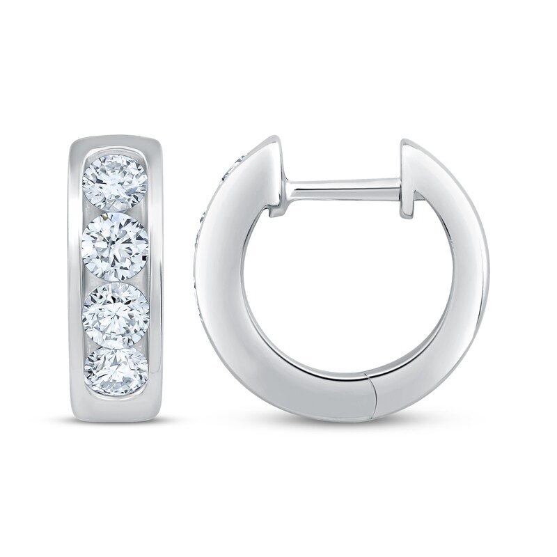 Main Image 3 of KAY Lab-Grown Diamonds Channel-Set Hoop Earrings 1 ct tw 10K White Gold