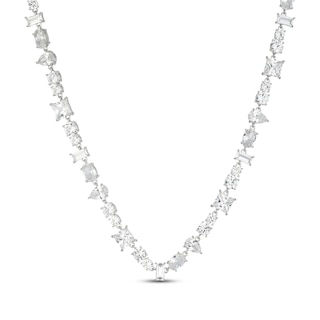Multi-Shape White Lab-Created Sapphire Statement Necklace Sterling Silver 18"