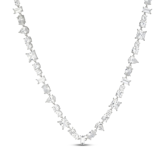 Multi-Shape White Lab-Created Sapphire Statement Necklace Sterling Silver 18"
