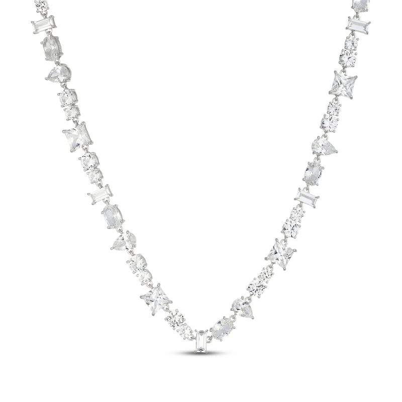 Main Image 1 of Multi-Shape White Lab-Created Sapphire Statement Necklace Sterling Silver 18"
