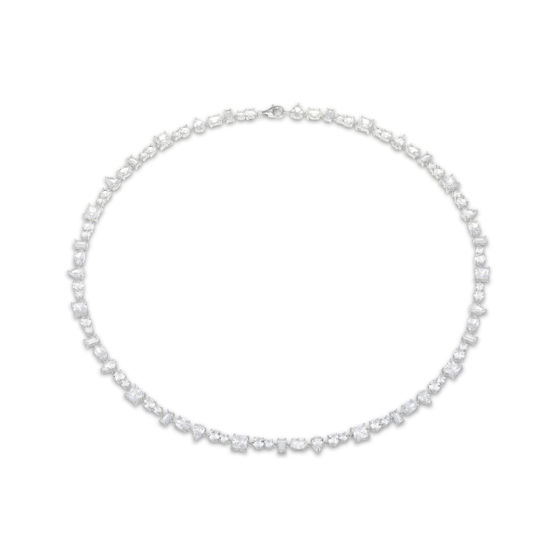 Main Image 2 of Multi-Shape White Lab-Created Sapphire Statement Necklace Sterling Silver 18"