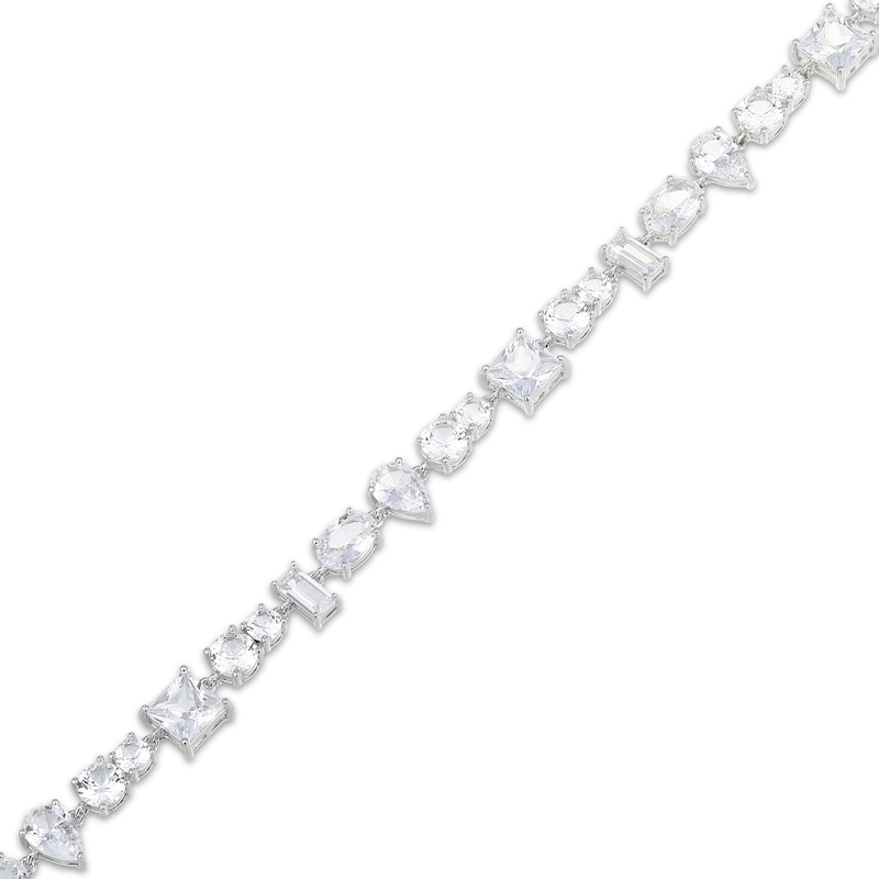 Main Image 3 of Multi-Shape White Lab-Created Sapphire Statement Necklace Sterling Silver 18"