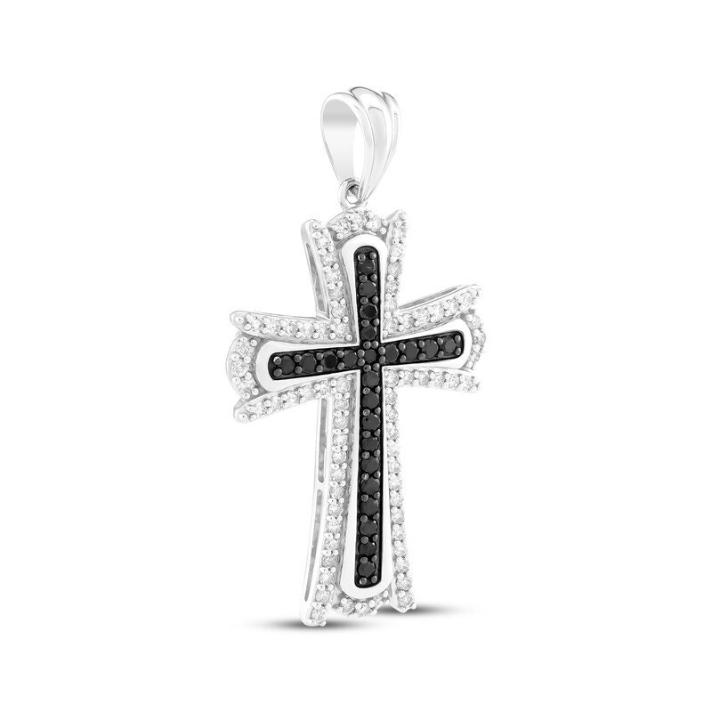 Main Image 2 of Black & White Diamond Cross Charm 1 ct tw Sterling Silver