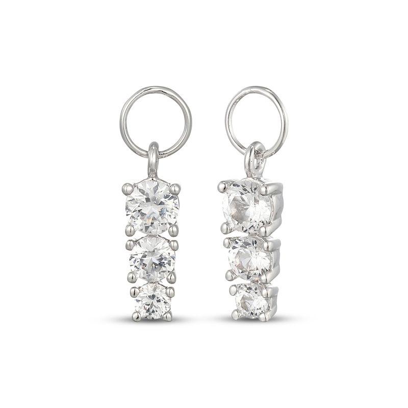 Main Image 1 of White Lab-Created Sapphire Graduated Three-Stone Earring Charms Sterling Silver