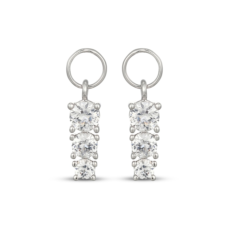 Main Image 2 of White Lab-Created Sapphire Graduated Three-Stone Earring Charms Sterling Silver