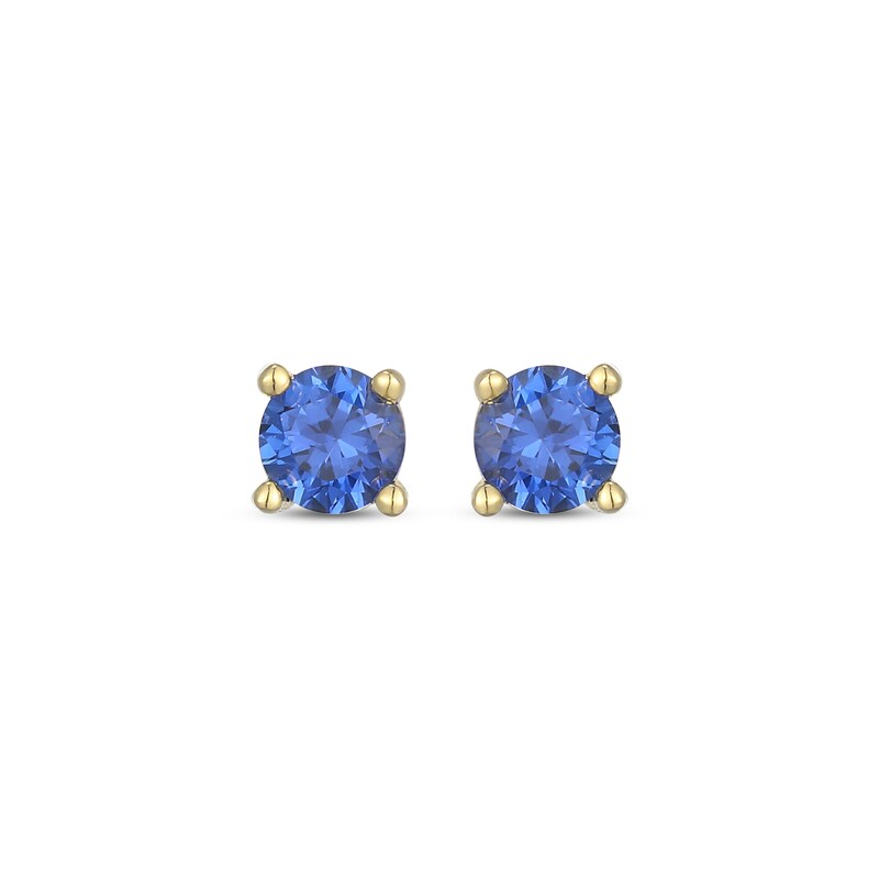 Main Image 2 of STUDIO BY KAY Blue Lab-Created Sapphire Solitaire Stud Earrings 24K Yellow Gold Vermeil Sterling Silver