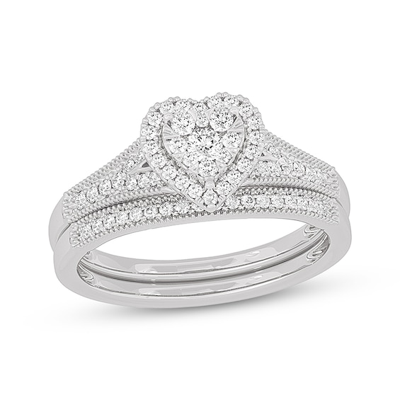 Now + Forever Round-Cut Diamond Heart-Shaped Bridal Set 3/8 ct tw 14K White Gold