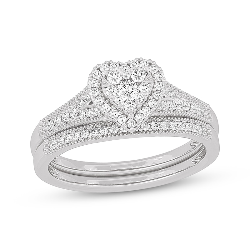 Main Image 1 of Now + Forever Round-Cut Diamond Heart-Shaped Bridal Set 3/8 ct tw 14K White Gold