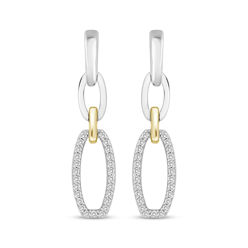 Main Image 2 of Linked Always Diamond Oval Chain Link Drop Earrings 1/10 ct tw Sterling Silver & 10K Yellow Gold