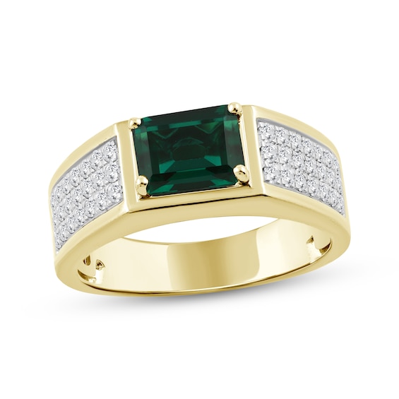 Men's Emerald-Cut Lab-Created Emerald & Diamond Ring 1/2 ct tw 10K Yellow Gold