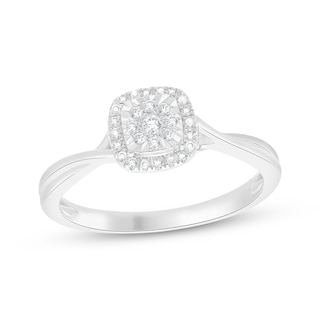 Multi-Diamond Cushion-Shaped Halo Promise Ring 1/10 ct tw Sterling Silver