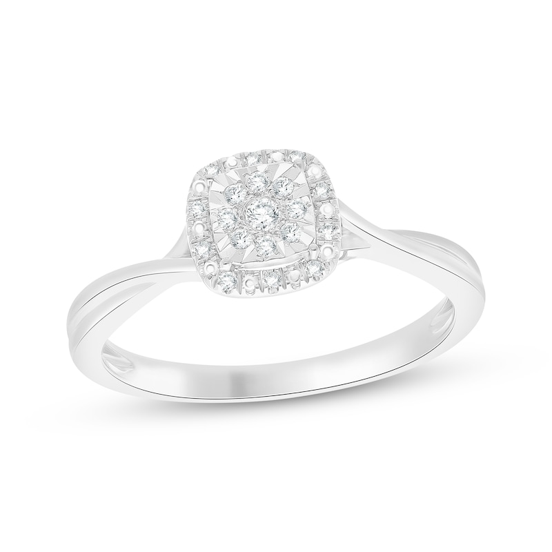 Main Image 1 of Multi-Diamond Cushion-Shaped Halo Promise Ring 1/10 ct tw Sterling Silver