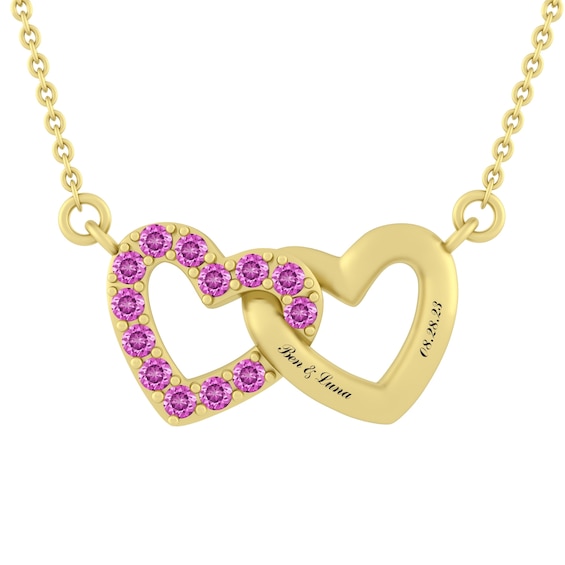 Couple's Birthstone Heart Necklace (1 Stone and 2 Lines)