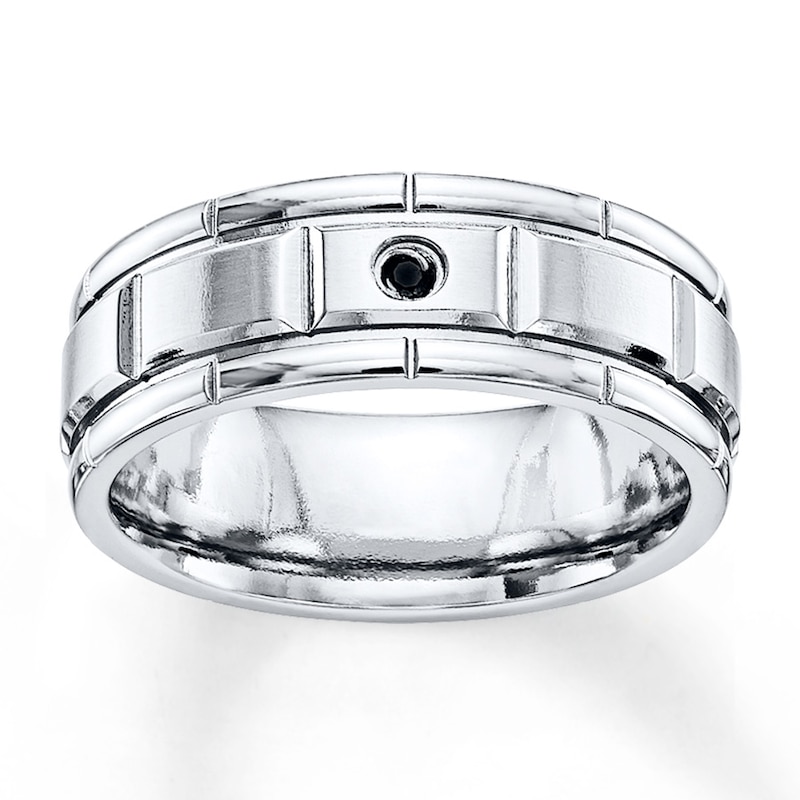 Men's Wedding Band Black Diamond Accent Stainless Steel