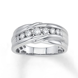 Now + Forever Men's Wedding Band 1/4 ct tw Diamonds 10K White Gold