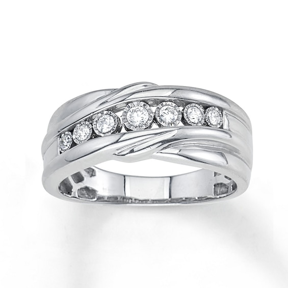 Now + Forever Men's Wedding Band 1/4 ct tw Diamonds 10K White Gold