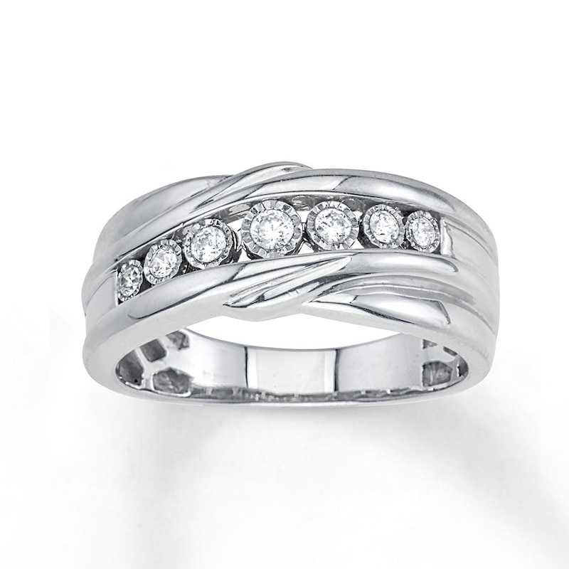 Main Image 1 of Now + Forever Men's Wedding Band 1/4 ct tw Diamonds 10K White Gold