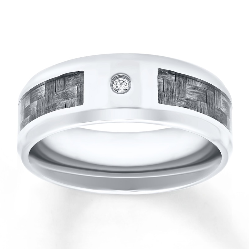 Main Image 1 of Men's Wedding Band Diamond Stainless Steel 8mm