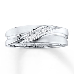 Now + Forever Men's Wedding Band 1/15 ct tw Diamonds 10K White Gold