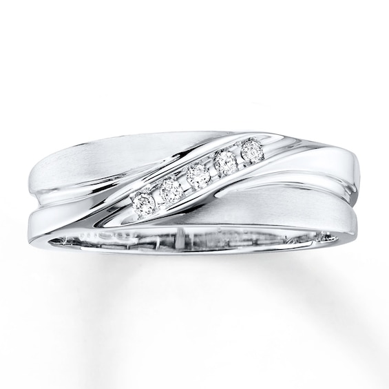 Now + Forever Men's Wedding Band 1/15 ct tw Diamonds 10K White Gold