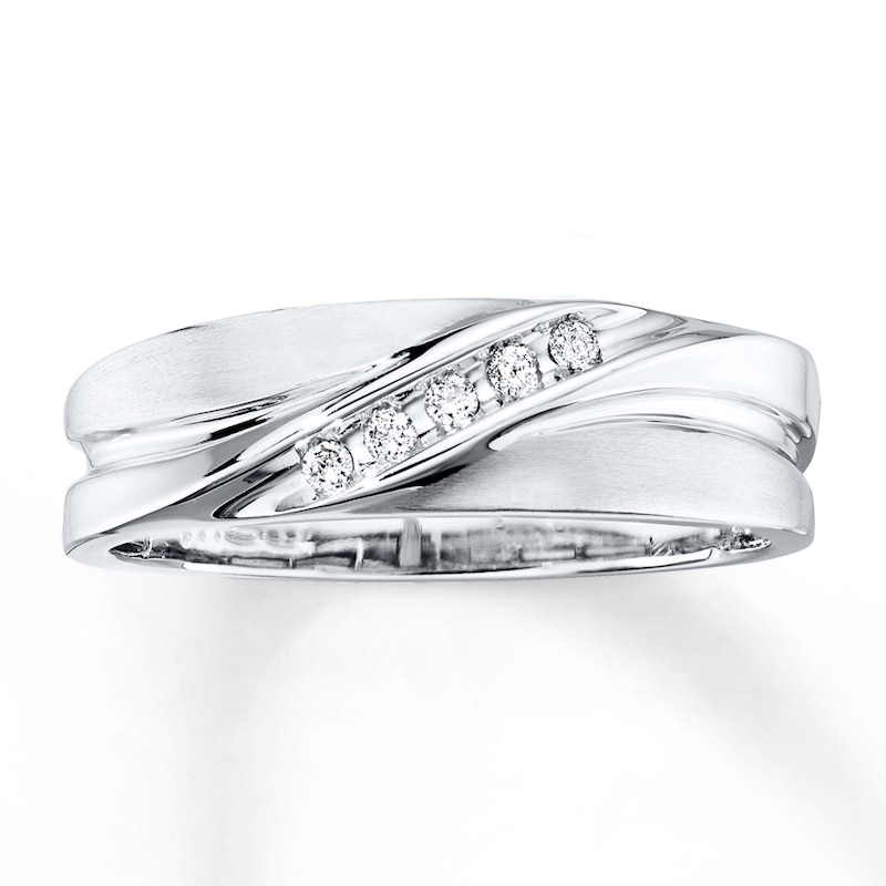 Men's Wedding Band 1/15 ct tw Diamonds 10K White Gold