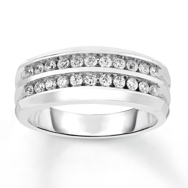 Main Image 1 of Now + Forever Men's Diamond Wedding Band 3/4 ct tw Round-cut 10K White Gold