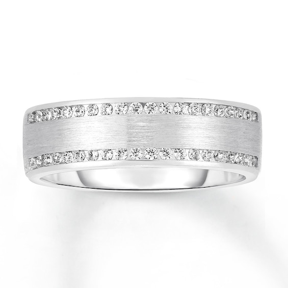 Now + Forever Men's Diamond Wedding Band 1/2 ct tw Round-cut 10K White Gold